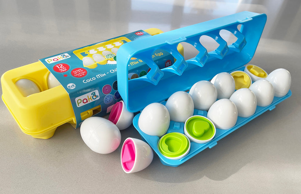 Pakö - Mix & Match Eggs Shapes pour garçons et filles couleurs et formes Apprentissage. Oeufs puzzle éducatif Montessori